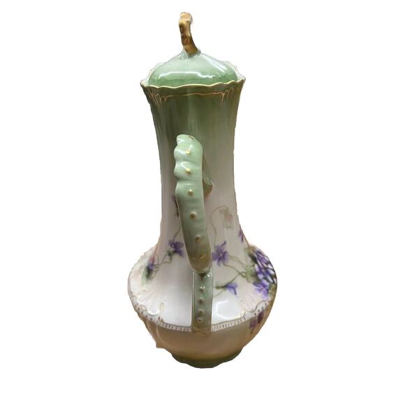 Antique Jean Pouyat Limoges Chocolate Pot Floral With Gold Gilt - Picture 4 of 15